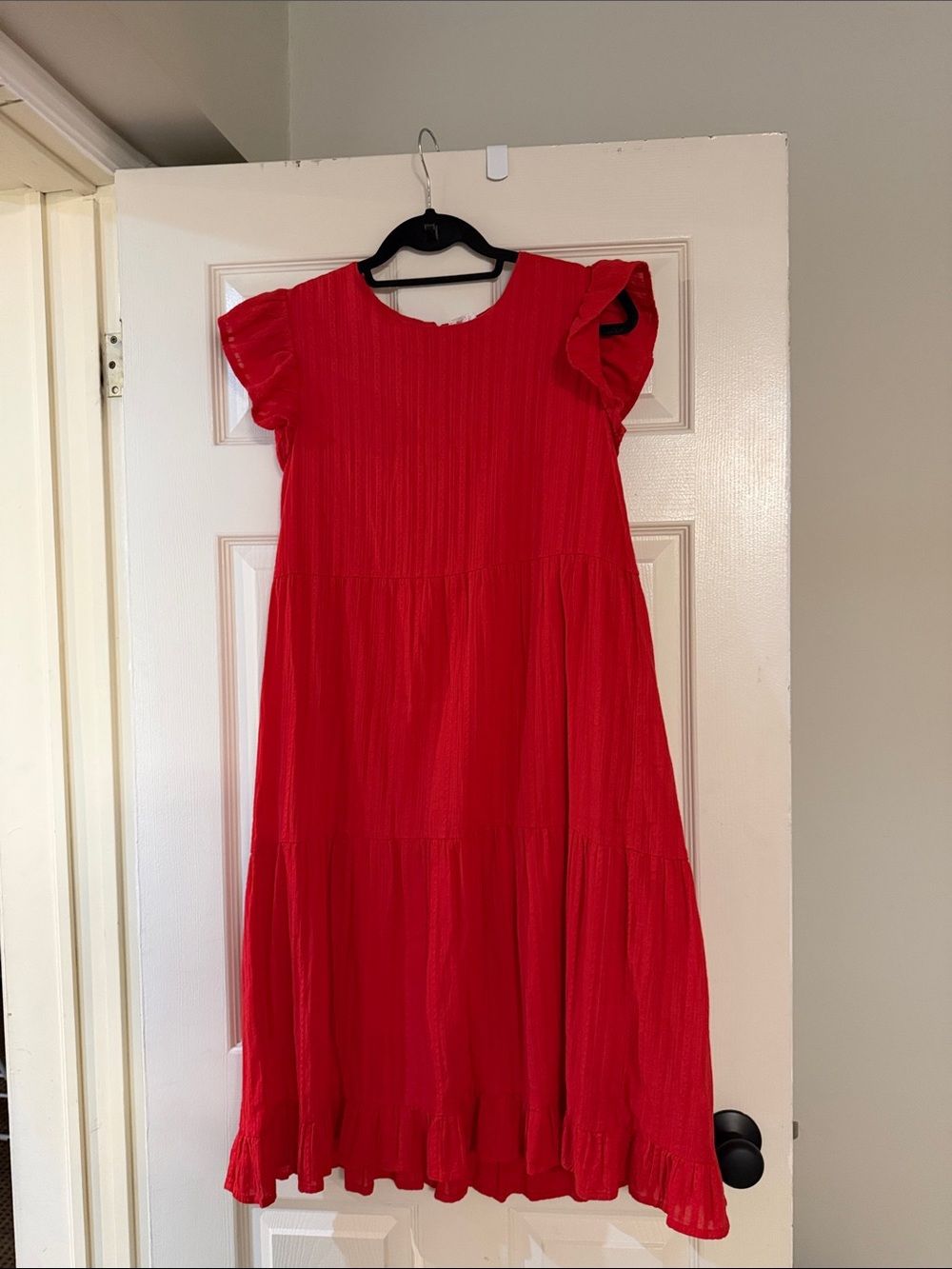 Red Ruffled Sleeve Tiered Dress
